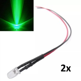 Unbranded/Generic 2x Green LED Light Single Bulb Pre-Wired Light 5-12V 5mm Bright Round Top Clear