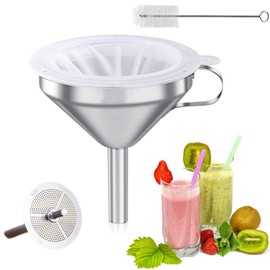 Kitchen Funnels 13cm Stainless Steel Funnel Set with Handle Filter Removable Strainer and Brush 200 Mesh Strainer for Jam Oils Juice Coffee Cooking Transferring Liquid