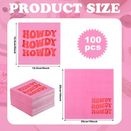 Affrolling 100 Pack Howdy Cocktail Napkins Western Paper Napkin 5x5 Inches Cowboy Cowgirl Disco Wild West Party Beverage Towels for Wedding Bridal Shower Western Bachelorette Party Table Decoration