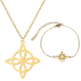 MenYiYDS 2 PCS STAINLESS STEEL WITCH CELTIC KNOT WICCAN NECKLACE GEOMETRIC PENDANT WOMEN JEWELLERY VINTAGE CELTIC KNOT NECKLACE WOMEN STERLING SILVER JEWELLERY (GOLD)