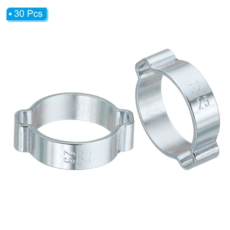 PATIKIL 30 Pack 22-25mm Double Ear Hose Clamp, Galvanized Steel