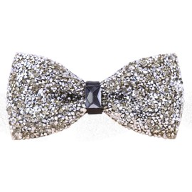 Secdtie Men's Novelty Grey Pre-Tied Satin Formal Tuxedo Bowtie Adjustable Length Rhinestone Bow Tie