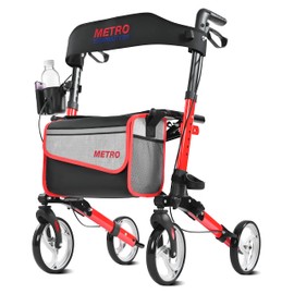 Lyngins Rollator Walker with Seat, Foldable Rollator Walker for Seniors, Reinforced Aluminum Frame, 8" All-Terrain Wheels, Red