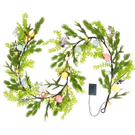 DR.DUDU 6 FT Lighted Easter Garland, Easter Decorations for Home, Egg Garland Spring Fireplace Mantel Decor, Indoor & Outdoor Holiday Parties Display