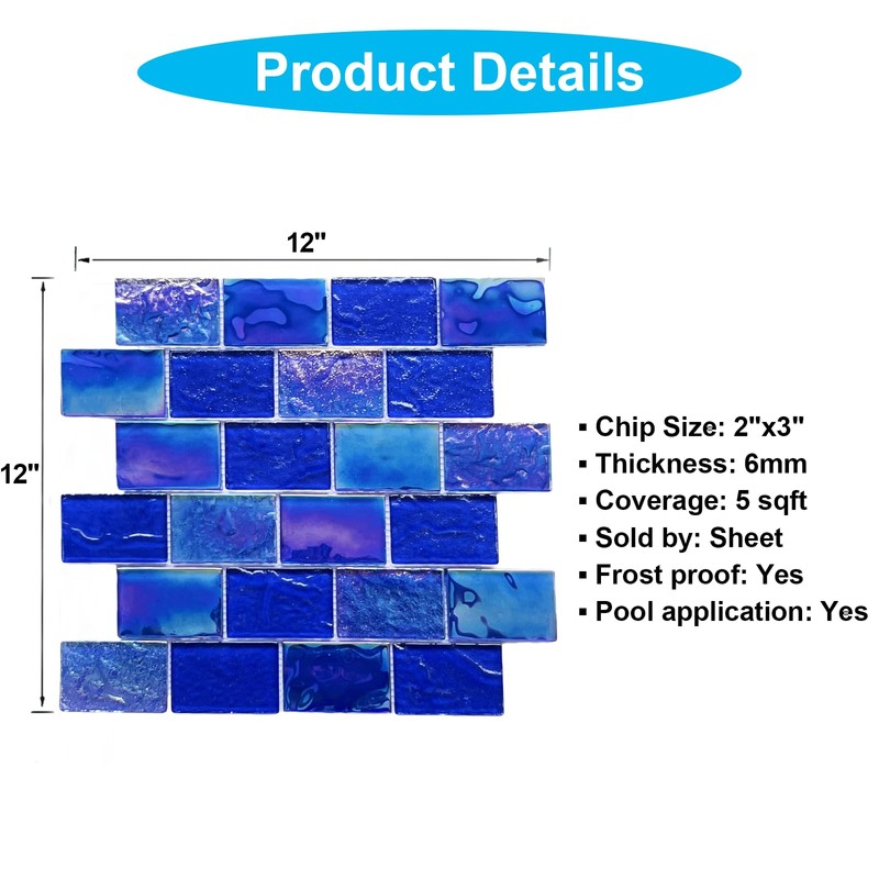 LSDECO 5 Sheets Glass Tile Mosaic Tiles Pool Tile Backsplash