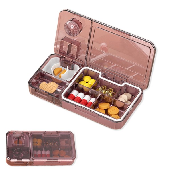 PRETOLE Medicine Cutter & Pill Case, Medicine Case, Supplement Case, 3-in-1 Device, Includes Pill Cutter, Red, Small, Weekly Medicine Case, Portable, Compact, Transparent, Easy to Cut, Organize Your Scrubbing, Prevents Forgetting Drinks, Elderly, Babies,