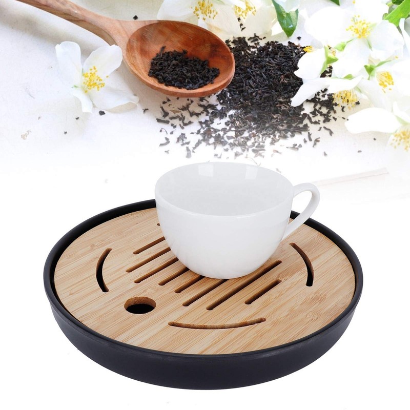 Bamboo Tea Tray, Portable Round Dry Tea Tray, Multifunctional Tea