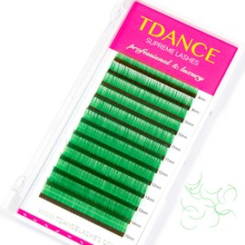 TDANCE Colorful lashes extension C Curl 0.07mm Thickness Semi Permanent Individual Eyelash Extensions Silk Volume Lashes Professional Salon Use Mixed 8-15mm Length In One Tray (Green,C-0.07,8-15mm)