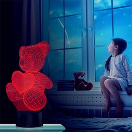 PONLCY 3D Illusion Lampe Teddybär Led Nachtlicht, 16 Farben Fernbedienung USB Schreibtischlampen, Schlafzimmer Dekoration Tischlampe für Kinder Weihnachten Geburtstag Geschenke