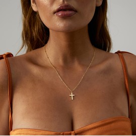 ASCOMY Dainty Beaded Cross Necklaces for Women 14k Gold Plated Simple Delicate Cross Satellite Chain Necklaces Adjustable Chain Minimalist Cute Religious Jewelry Gifts