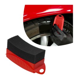 Dickno Tire Dressing Applicator, Car Tire Shine Dressing Applicator Pad with Lid, Auto Tire Wheel Waxing Polishing Sponge, Universal Wheel Shine Tool Accessories for Most Vehicles (Red, Curved)
