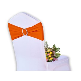 Elegant Event Essentials - 10 Pieces - Spandex Stretch Elastic with Round Buckle Slider Chair Cover Band, Sash Tie For Wedding, Party Chair Decor, Hotel, Christmas, Reception, Banquets - Orange
