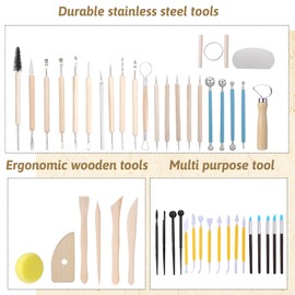 48PCS Pottery Tools for Sculpting Clay Tools Kit, Pottery Trimming Tool Sculpting Tool Set for Carving Modeling Ceramics Polymer Clay DIY Handcraft Beginners and Professionals