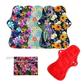 Juego de 6 almohadillas para orejas menstruales reutilizables e impermeables, incluye 1 bolsa para mojar y 5 piezas de microfibra de color rojo de flujo pesado para mantener secas menstruales de mamá servilletas sanitarias...