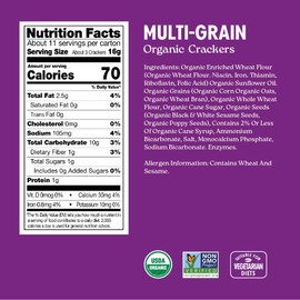 Milton's Craft Bakers Organic Multi-Grain Crackers - Multigrain Crackers, Certified Organic, Non-GMO Project Verified, Kosher, Savory & Sweet Taste, Great for Charcuterie Boards - 24 Oz (Pack of 6)