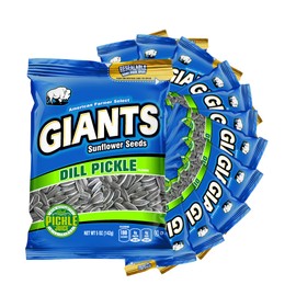 GIANTS Dill Pickle Sunflower Seeds - Sunflower Seeds Bulk, Big Sunflower Seeds to Eat, Roasted Pickle Sunflower Seeds, 8g Protein Per Serving - 5 oz Resealable Bags (Pack of 12)