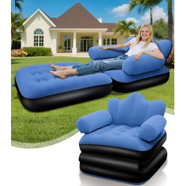 SeaSlep Blow Up Pull Out Couch with Headboard,Inflatable Couch with Flocked Surface,Folding Inflatable Chair for Adults,Portable Air Sofa Bed,Durable Air Couches,Inflatables couches for Camping-1pc
