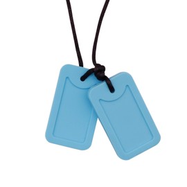 Sensory Chew Necklace for Kids and Adults, Silicone Dog Tag Pendant Chewy for Autism ADHD SPD PICA and Oral Motor Chewing Needs, Fidget Chewable Necklaces (Blue)