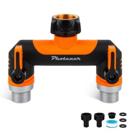 Photener 2 Way Hose Splitter - for 3/4" Outside Tap with Quick Connectors, 2 Leak-Proof Flow Valves, Frost-Proof Rubber Coating, Easy-Operate Long Handle - for Garden & Washing Machine