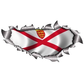 Medium Single Flag Of Jersey Metal Rip Open Sticker