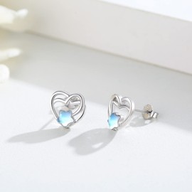 Double Heart Earrings 925 Sterling Silver Love Heart Stud Earrings Moonstone Graduation Jewelry Birthday Mother's Day Gifts for Women Girlfriends