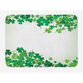 Ambesonne Clover Bath Mat, St Patrick's Day Celebration Graphic with Shamrocks, Plush Bathroom Decor Mat with Non Slip Backing, 29.5" X 17.5", Green Fern