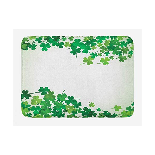 Ambesonne Clover Bath Mat, St Patrick's Day Celebration Graphic with