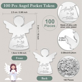 Ecation 100 Sets Celebration of Life Gift Ideas 100 Guardian Angel Pocket Token 100 Forever in Our Heart Cards 100 White Organza Bags Celebration of Life Funeral Favors for Guests