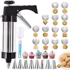 23-Piece Cookie Press Set,Cookie Press Gun Decorating Kit with 13 Stainless Steel Disksand 8 Piping Tips and Cleaning Brush,Holiday Baking and Everyday Treats, Essential Baking Supplies