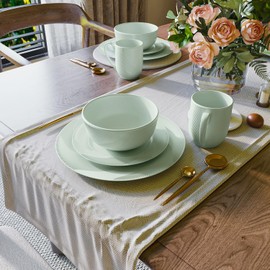 Yoshy 12-Piece White Bone China Dinnerware with Lightweight Durable Chip Resistant Design Service for 4 (16 Piece - Service for 4, Willowmist)