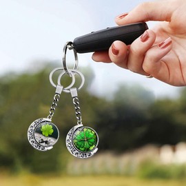 GROVBLE Pack of 3 Key Fob Clover Lucky Charm Clover Key Fob Lucky Charm Children Four Leaf Clover Lucky Charm Key Ring Lucky Clover Pendant as a Gift, Green