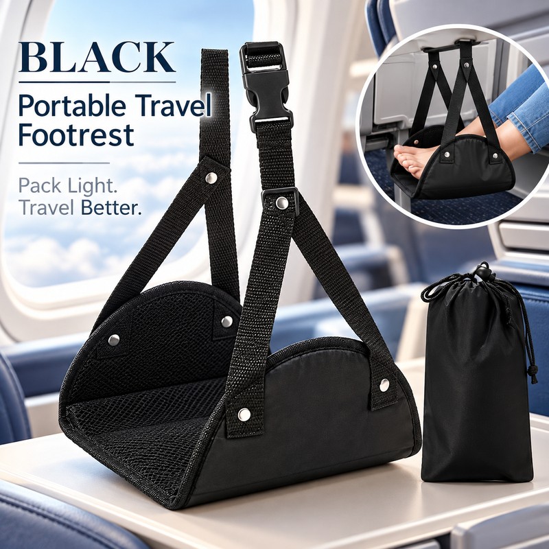 Airplane Footrest Hammock with Adjustable Strap, Portable Padded Travel Foot