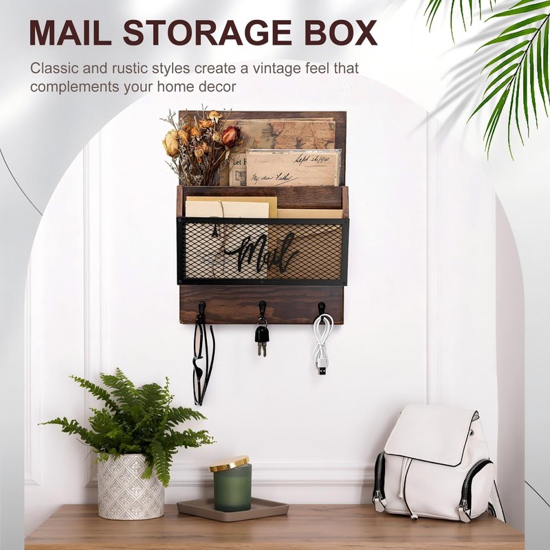 Yalikop Farmhouse Mail Organizer Wall Mounted Rustic Mail Holder Hanging