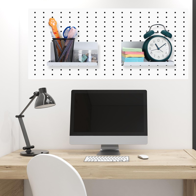 Therwen 4 Pack Magnetic Pegboard Shelves Wall Organizer Metal Peg