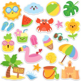 Gilprop 22 Pieces Summer Thick Gel Clings Hello Window Gels Decals Reusable Beach Stickers Removable Pool Sun Cute Gel Clings for Windows Refrigerators Summer Party Decorations, 1 Sheet