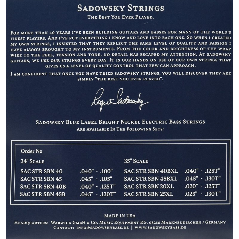 Blue Label Base Strings, Nickel Strings, 4 Strings, 045-105 SBN45