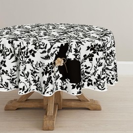 Horaldaily Easter Tablecloth 60×60 Inch Round, Black Grass Easter Flowers Bunny Washable Seasonal Table Cover for Party Picnic Dinner Decor