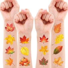 103 PCS Fall Leaf Happy Birthday Party Decorations Favors Supplies Temporary Tattoos Decor Thanksgiving Autumn Small Fall Mapes Leaves Pumpkin Cute Stickers For Boys Girls Gift School Prizes Rewards