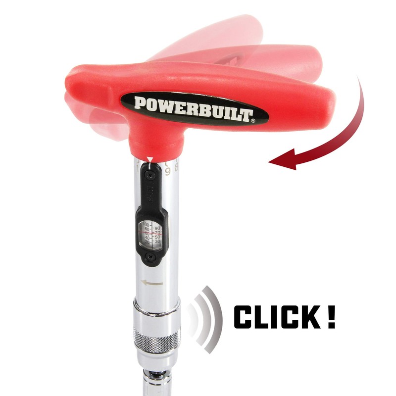 Powerbuilt 1/4 inch Drive Ratcheting T-Handle Torque Wrench, 20-100 in.