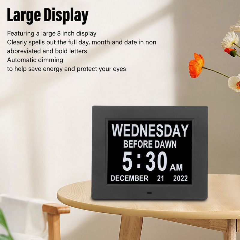 8inch Digital Day Calendar Clock Alarm Reminders 8 Languages Large