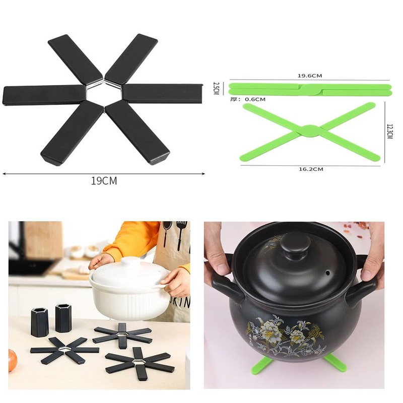 4 Pcs Folding Heat Proof Mats Black Foldable Trivet Pan