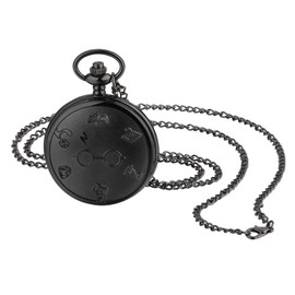 JewelryWe Retro Pocket Watch Vintage Black Analogue Quartz Men Women Watch Pendant with Necklace Chain Watch Pocket Watch Gift, black glasses, Vintage