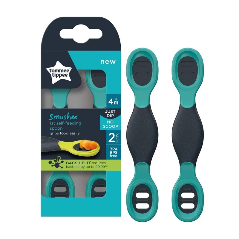 Tommee Tippee Smushee First Self-Feeding Weaning Spoons with BACSHIELD Antibacterial Technology,