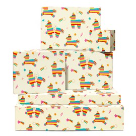 Birthday Wrapping Paper - 6 Sheets Wrapping Paper - Birthday Pinata - Rainbow - Star - Wrapping Paper for Girls - With Stickers - Recyclable - From Central 23