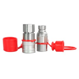 SINOCMP Flat Face High Flow Skid Steer Hydraulic Quick Connect Couplers/Couplings Set ISO 16028, 1/2" Body x 1/2" NPT Thread, w/Dust Caps