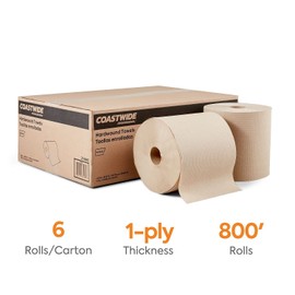Coastwide Professional Recycled Hardwound Paper Towels, 1-ply, 800 ft./Roll, 12/Carton (CW20181VS)