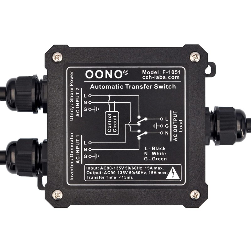 OONO AC120V 15Amp Automatic Transfer Switch, ATS Auto Transfer Switch