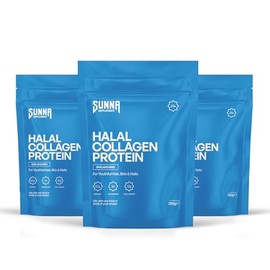SUNNA SUPPLEMENTS - Pack of 3 Halal Bovine Collagen Protein Powder for Hair, Skin, Nails, and Joints. Type I & III Hydrolysed Premium Bovine Collagen Peptides for Women and Men