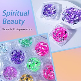 Lifextol 12 Grids Nail Glitter for Nail Art Supplies, Chunky Glitter Acrylic Powder Fine Glitter Nails Decorations for Nail Art Foil, Holographic Glitter Shapes Nail Sequins for Body, Hair Glitter-F