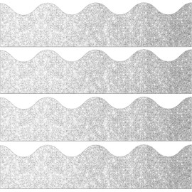 KOSTOO 32.5 Ft Shine Scalloped Bulletin Board Borders, Classroom Borders Stickers for Bulletin Board, White Board, Cork Board, Locker and Classroom Decoration Strips (Silver)